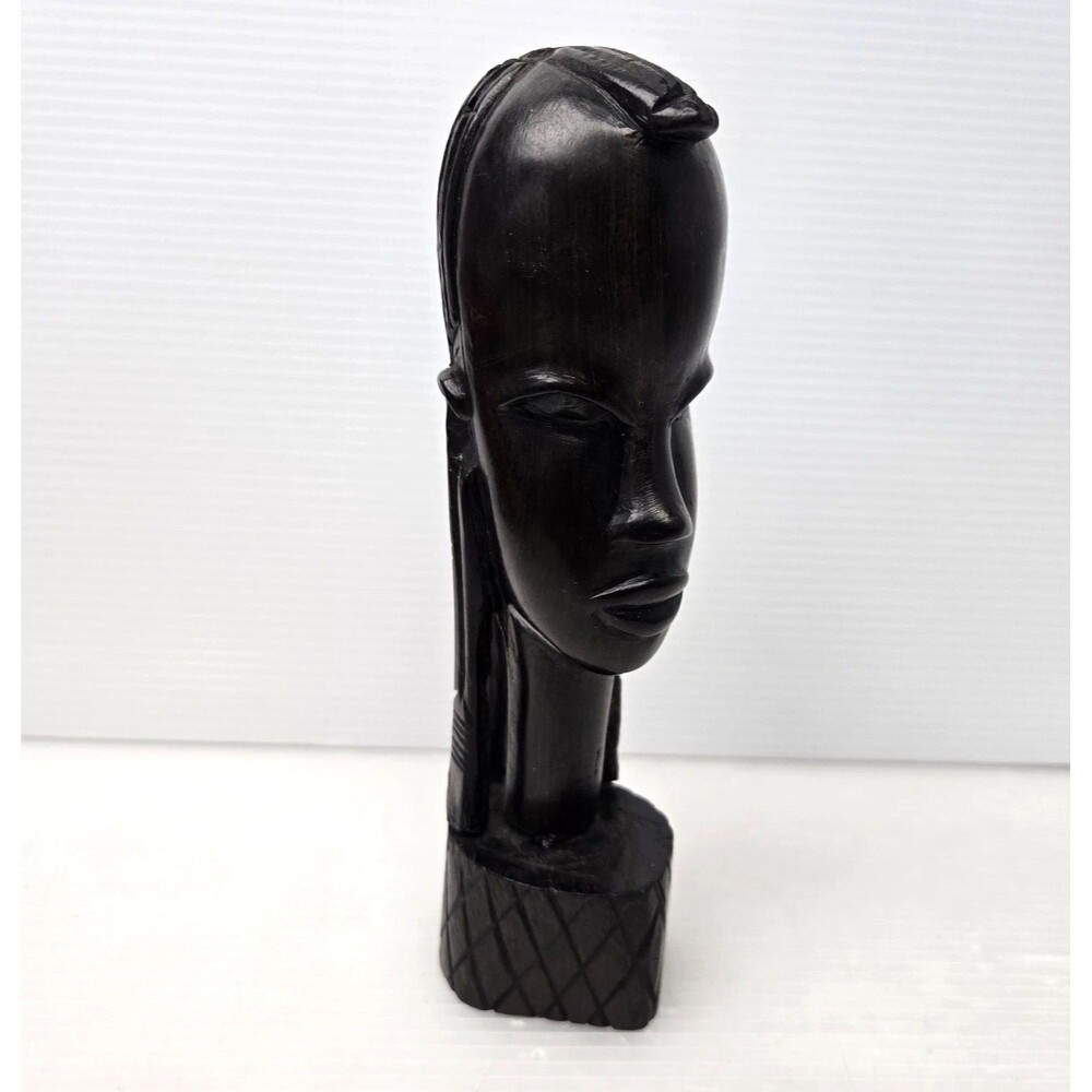 Vintage East African Ebony Dark Wood Sculpture Head Statue Carved Tribal Art 7"
